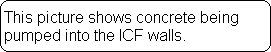 This picture shows concrete being
 pumped into the ICF walls.